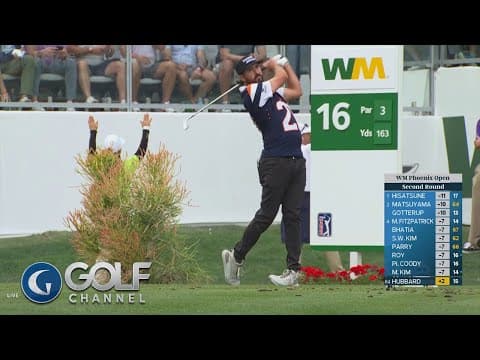'Broncos could have used that': Mark Hubbard nails tee shot wearing Riley Moss jersey | Golf Channel