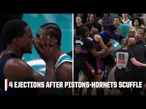 4 PLAYERS EJECTED 😯 PUNCHES THROWN & BENCHES CLEAR during Pistons-Hornets altercation | NBA on ESPN