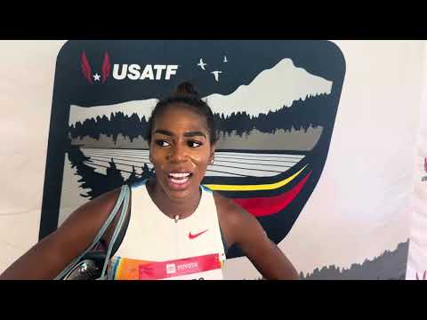 Raevyn Rogers after advancing to 800m semis at 2025 USAs
