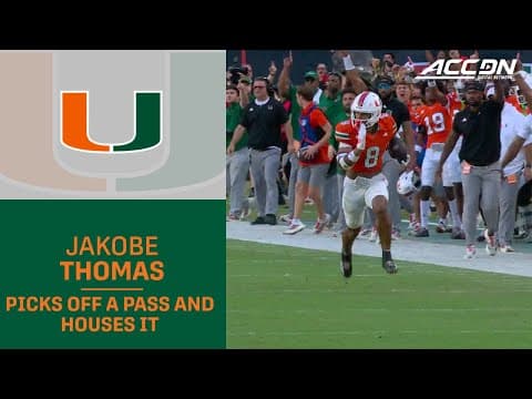 Miami's Jakobe Thomas Picks Off A Pass And Houses It