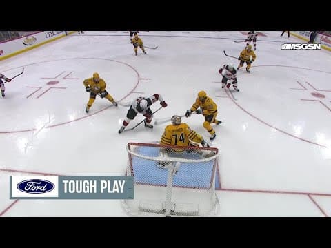 Luke Hughes scores a powerplay goal against the Pittsburgh Penguins