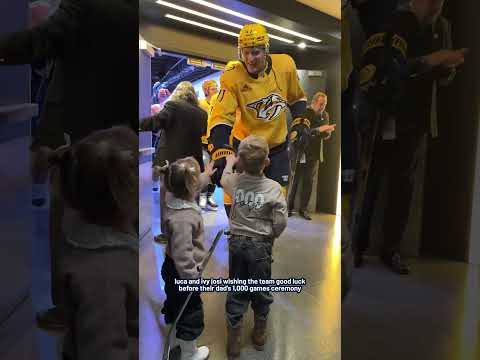 Luca and Ivy Josi wishing dad good luck before his 1,000 games ceremony 🥹 #predsnhl