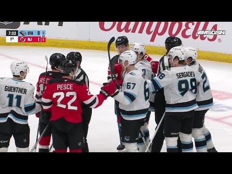 Brett Pesce scores a goal against the Utah Mammoth