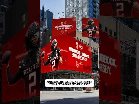 Transfer QB Brendan Sorsby is welcomed to Texas Tech with a billboard in Times Square 🔥🍎 #TexasTech