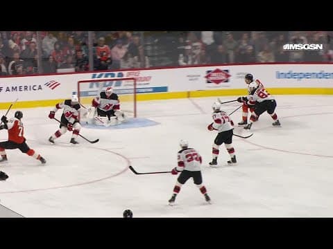 Tyson Foerster scores a goal against the New Jersey Devils