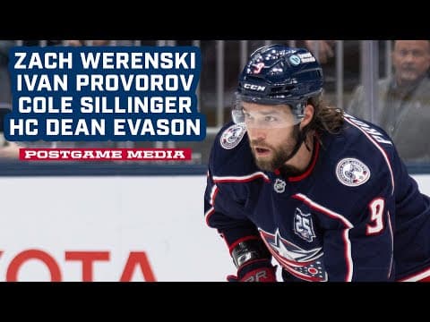 Zach Werenski, Ivan Provorov, Cole Sillinger & HC Dean Evason, CBJ vs. Wild | Postgame Media